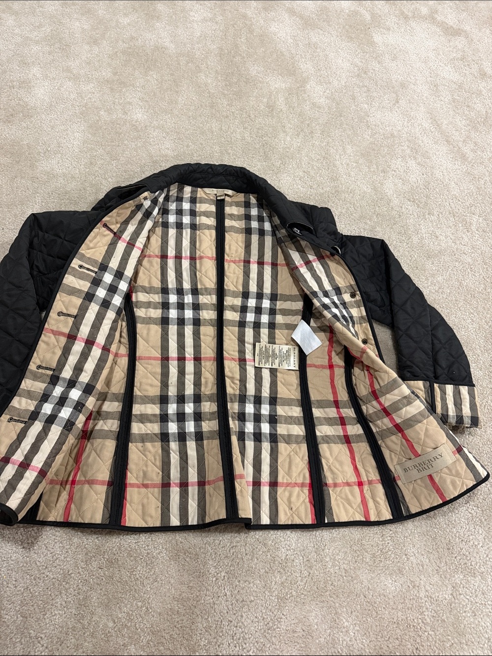 Authentic Burberry Black Quilted ' Jacket with Signature Plaid Lining - Picture 2 of 5